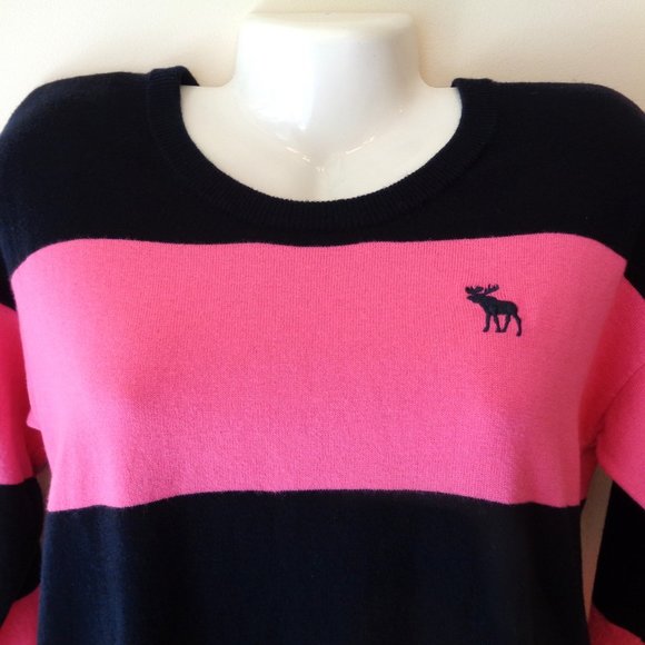 Vintage Abercrombie & Fitch Stripe Sweater Keyhole Bow Black Pink Size Large NEW - Picture 4 of 4